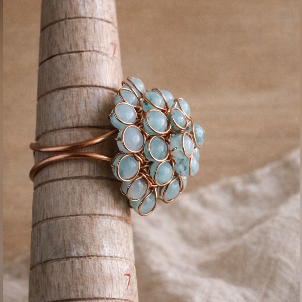 Handcrafted Vintage Inspired Aquamarine Cluster Ring in Rose Gold